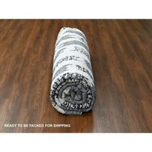 Load image into Gallery viewer, 10&#39;2&quot;x13&#39;7&quot; Ivory and Black, Organic Undyed Wool, Natural Dyes, Thick and Plush, Modern Erased Column Design, Hand Knotted, Oriental Rug FWR506658
