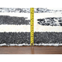 Load image into Gallery viewer, 10&#39;2&quot;x13&#39;7&quot; Ivory And Black, Organic Undyed Wool, Natural Dyes, Thick And Plush, Modern Erased Column Design, Hand Knotted, Oriental Rug FWR506658