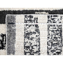Load image into Gallery viewer, 10&#39;2&quot;x13&#39;7&quot; Ivory And Black, Organic Undyed Wool, Natural Dyes, Thick And Plush, Modern Erased Column Design, Hand Knotted, Oriental Rug FWR506658