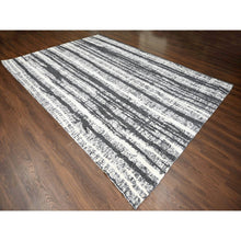 Load image into Gallery viewer, 10&#39;x13&#39;8&quot; Ivory And Black, Plush Pile, Organic Undyed Wool, Modern Vertical Broken Stripe Design, Hand Knotted, Oriental Rug FWR506670