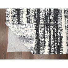 Load image into Gallery viewer, 10&#39;x13&#39;8&quot; Ivory And Black, Plush Pile, Organic Undyed Wool, Modern Vertical Broken Stripe Design, Hand Knotted, Oriental Rug FWR506670