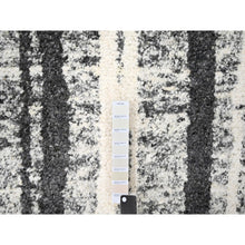 Load image into Gallery viewer, 10&#39;x13&#39;8&quot; Ivory And Black, Plush Pile, Organic Undyed Wool, Modern Vertical Broken Stripe Design, Hand Knotted, Oriental Rug FWR506670