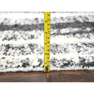 10'x13'8" Ivory And Black, Plush Pile, Organic Undyed Wool, Modern Vertical Broken Stripe Design, Hand Knotted, Oriental Rug FWR506670