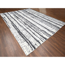 Load image into Gallery viewer, 12&#39;x14&#39;9&quot; Black With Ivory, Hand Knotted, Modern Vertical Broken Stripe Design, Organic Undyed Wool, Soft And Vibrant Pile, Oversize Oriental Rug FWR506676