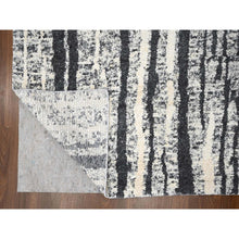Load image into Gallery viewer, 12&#39;x14&#39;9&quot; Black With Ivory, Hand Knotted, Modern Vertical Broken Stripe Design, Organic Undyed Wool, Soft And Vibrant Pile, Oversize Oriental Rug FWR506676