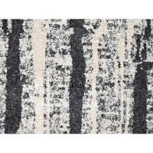 Load image into Gallery viewer, 12&#39;x14&#39;9&quot; Black With Ivory, Hand Knotted, Modern Vertical Broken Stripe Design, Organic Undyed Wool, Soft And Vibrant Pile, Oversize Oriental Rug FWR506676