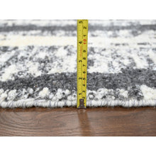 Load image into Gallery viewer, 12&#39;x14&#39;9&quot; Black With Ivory, Hand Knotted, Modern Vertical Broken Stripe Design, Organic Undyed Wool, Soft And Vibrant Pile, Oversize Oriental Rug FWR506676