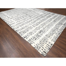 Load image into Gallery viewer, 12&#39;1&quot;x17&#39;9&quot; White Heat With Charcoal Black, Modern Design, Organic Wool, Natural Dyes, Tone On Tone, Soft Pile, Hand Knotted, Oversized Oriental Rug FWR506694