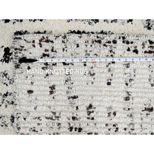 12'1"x17'9" White Heat With Charcoal Black, Modern Design, Organic Wool, Natural Dyes, Tone On Tone, Soft Pile, Hand Knotted, Oversized Oriental Rug FWR506694