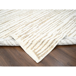 12'x14'10" Camel Brown, Striae Minimalist Design, Hand Knotted, Undyed Plush Wool, Oversize, Oriental Rug FWR506700