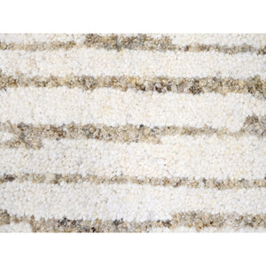 12'x14'10" Camel Brown, Striae Minimalist Design, Hand Knotted, Undyed Plush Wool, Oversize, Oriental Rug FWR506700
