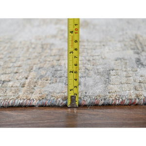 13'9"x17'9" Gray and Rust, Wool And Silk, Abstract With Fire Mosaic Design, Hand Knotted, Persian Knot, Oversized Oriental Rug FWR506730