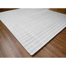 Load image into Gallery viewer, 14&#39;x16&#39; Anti-flash White And Black, Wool And Plant Based Silk, Modern Textured And Variegated Line Design, Hand Loomed, Oversized Oriental Rug FWR506736