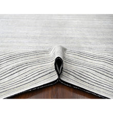 Load image into Gallery viewer, 14&#39;x16&#39; Anti-flash White And Black, Wool And Plant Based Silk, Modern Textured And Variegated Line Design, Hand Loomed, Oversized Oriental Rug FWR506736