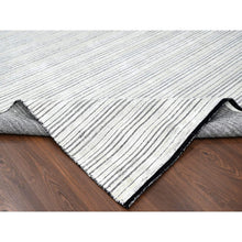 Load image into Gallery viewer, 14&#39;x16&#39; Anti-flash White And Black, Wool And Plant Based Silk, Modern Textured And Variegated Line Design, Hand Loomed, Oversized Oriental Rug FWR506736