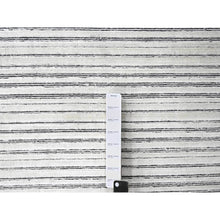 Load image into Gallery viewer, 14&#39;x16&#39; Anti-flash White And Black, Wool And Plant Based Silk, Modern Textured And Variegated Line Design, Hand Loomed, Oversized Oriental Rug FWR506736