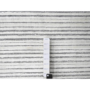 14'x16' Anti-flash White And Black, Wool And Plant Based Silk, Modern Textured And Variegated Line Design, Hand Loomed, Oversized Oriental Rug FWR506736