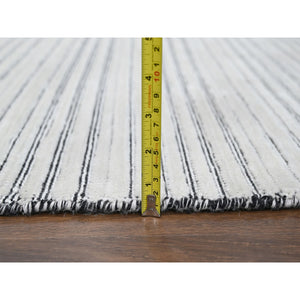 14'x16' Anti-flash White And Black, Wool And Plant Based Silk, Modern Textured And Variegated Line Design, Hand Loomed, Oversized Oriental Rug FWR506736