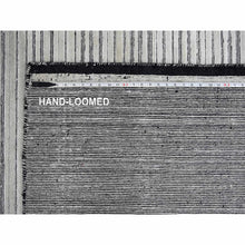 Load image into Gallery viewer, 14&#39;x16&#39; Anti-flash White And Black, Wool And Plant Based Silk, Modern Textured And Variegated Line Design, Hand Loomed, Oversized Oriental Rug FWR506736