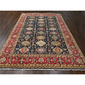 9'x12' Carbon Black With Turkey Red, Karajeh Design with All Over Pattern, Vegetable Dyes, Pure Wool, Soft Pile, Hand Knotted, Oriental Rug FWR506742