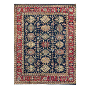 8'2"x10' Cynical Black, Karajeh Design with All Over Pattern, Hand Knotted, Natural Dyes, Organic Wool, Soft and Vibrant Pile, Oriental Rug FWR506748