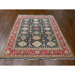 8'2"x10' Cynical Black, Karajeh Design with All Over Pattern, Hand Knotted, Natural Dyes, Organic Wool, Soft and Vibrant Pile, Oriental Rug FWR506748