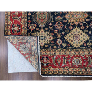 8'2"x10' Cynical Black, Karajeh Design with All Over Pattern, Hand Knotted, Natural Dyes, Organic Wool, Soft and Vibrant Pile, Oriental Rug FWR506748