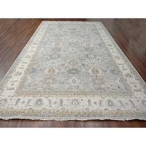 12'2"x18' Lavender Gray With Lexicon White, Karajeh Design With Geometric Medallion, Extra Soft Wool, Hand Knotted, Natural Dyes, Oversized Oriental Rug FWR506754