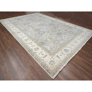 12'2"x18' Lavender Gray With Lexicon White, Karajeh Design With Geometric Medallion, Extra Soft Wool, Hand Knotted, Natural Dyes, Oversized Oriental Rug FWR506754