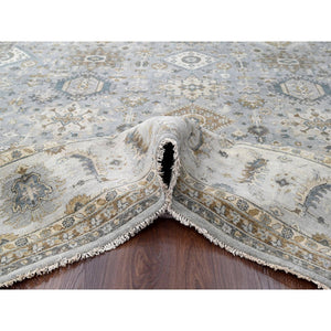12'2"x18' Lavender Gray With Lexicon White, Karajeh Design With Geometric Medallion, Extra Soft Wool, Hand Knotted, Natural Dyes, Oversized Oriental Rug FWR506754