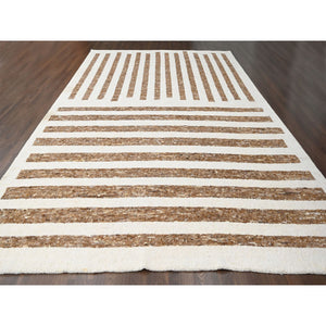 12'1"x17'9" Leather Brown And Ivory, Pure Wool, Soft And Vibrant Pile, Think Chunky Texture,  Hand Knotted, Oversized Oriental Rug FWR506772