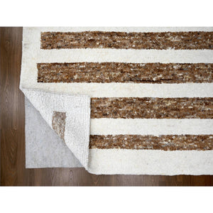 12'1"x17'9" Leather Brown And Ivory, Pure Wool, Soft And Vibrant Pile, Think Chunky Texture,  Hand Knotted, Oversized Oriental Rug FWR506772