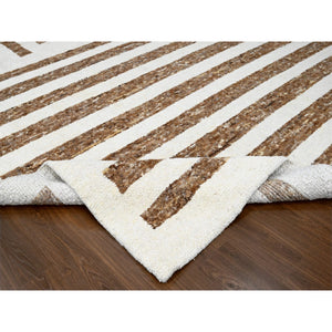 12'1"x17'9" Leather Brown And Ivory, Pure Wool, Soft And Vibrant Pile, Think Chunky Texture,  Hand Knotted, Oversized Oriental Rug FWR506772