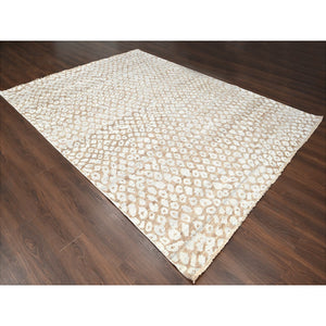 9'x12' Almond Brown, Tone On Tone, Calm Ambience, Dot Design, Cropped Thin, Hand Knotted, Natural Wool,  Oriental Rug FWR506910