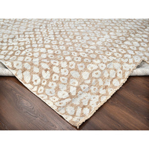 9'x12' Almond Brown, Tone On Tone, Calm Ambience, Dot Design, Cropped Thin, Hand Knotted, Natural Wool,  Oriental Rug FWR506910