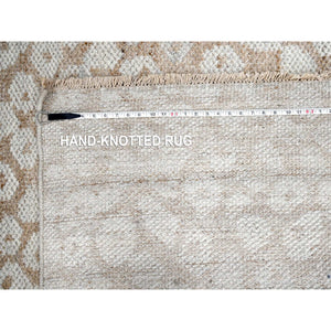 9'x12' Almond Brown, Tone On Tone, Calm Ambience, Dot Design, Cropped Thin, Hand Knotted, Natural Wool,  Oriental Rug FWR506910