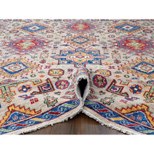 Load image into Gallery viewer, 11&#39;9&quot;x14&#39;10&quot; Buttery Brown and Sapphire Blue, Karajeh Heriz Geometric Design, Thick and Plush, 100% Wool, Supple Collection, Hand Knotted, Oversized Oriental Rug FWR506958