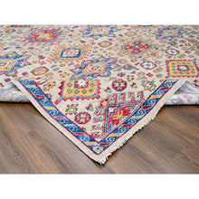 Load image into Gallery viewer, 11&#39;9&quot;x14&#39;10&quot; Buttery Brown and Sapphire Blue, Karajeh Heriz Geometric Design, Thick and Plush, 100% Wool, Supple Collection, Hand Knotted, Oversized Oriental Rug FWR506958