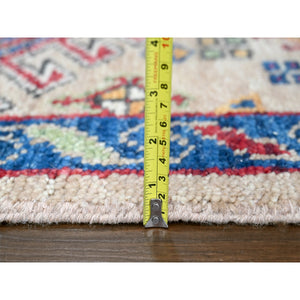 11'9"x14'10" Buttery Brown and Sapphire Blue, Karajeh Heriz Geometric Design, Thick and Plush, 100% Wool, Supple Collection, Hand Knotted, Oversized Oriental Rug FWR506958