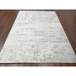 9'x12' Shadow White, Soft Pile, Hand Knotted, Undyed Natural Wool, Cut And Loop Technique, Nepali Oriental Rug FWR506994