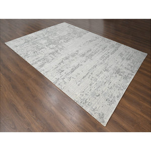 9'x12' Shadow White, Soft Pile, Hand Knotted, Undyed Natural Wool, Cut And Loop Technique, Nepali Oriental Rug FWR506994