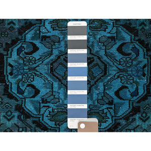 2'3"x4'5" Teal Overdyed, Vintage Persian Bakhtiar, Worn and Distressed, 100% Wool, Hand Knotted, Shaved Down, Zero Pile, Sides and Ends Professionally Secured, Fragment, Oriental Rug Sh844 FWR5064