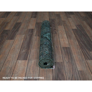 2'3"x4'5" Teal Overdyed, Vintage Persian Bakhtiar, Worn and Distressed, 100% Wool, Hand Knotted, Shaved Down, Zero Pile, Sides and Ends Professionally Secured, Fragment, Oriental Rug Sh844 FWR5064