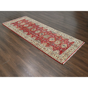 4'1"x9'10" Red Devil, Hand Knotted, Organic Wool, Natural Dyes, Karajeh Design, Soft to the Touch Pile, Wide Runner Oriental Rug FWR507000