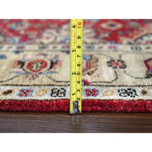 4'1"x9'10" Red Devil, Hand Knotted, Organic Wool, Natural Dyes, Karajeh Design, Soft to the Touch Pile, Wide Runner Oriental Rug FWR507000