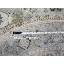 Load image into Gallery viewer, 5&#39;x5&#39; Colorful, Modern Abstract Motifs with Painter&#39;s Brush Strokes, Wool and Sari Silk Hand Knotted, Round Oriental Rug FWR389436