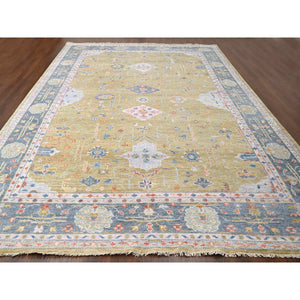 12'1"x17'9" Dusty Yellow, Oushak Design, Supple Collection, Soft and Vibrant Pile, Hand Knotted, Natural Wool, Oversized Oriental Rug FWR507066