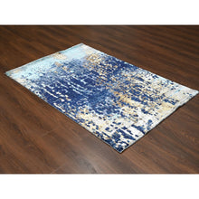 Load image into Gallery viewer, 4&#39;x6&#39; Millennium Blue, Modern Mosaic Design With Mix Of Gold, Denser Weave, Wool And Silk, Persian Knot, Hand Knotted, Oriental Rug FWR507090