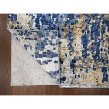 Load image into Gallery viewer, 4&#39;x6&#39; Millennium Blue, Modern Mosaic Design With Mix Of Gold, Denser Weave, Wool And Silk, Persian Knot, Hand Knotted, Oriental Rug FWR507090