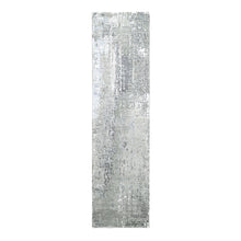 Load image into Gallery viewer, 2&#39;7&quot;x9&#39;10&quot; Rustic Gray, Persian Knot, Abstract with Mosaic Design, Wool and Silk, Hand Knotted, Dense Weave, Runner Oriental Rug FWR507096